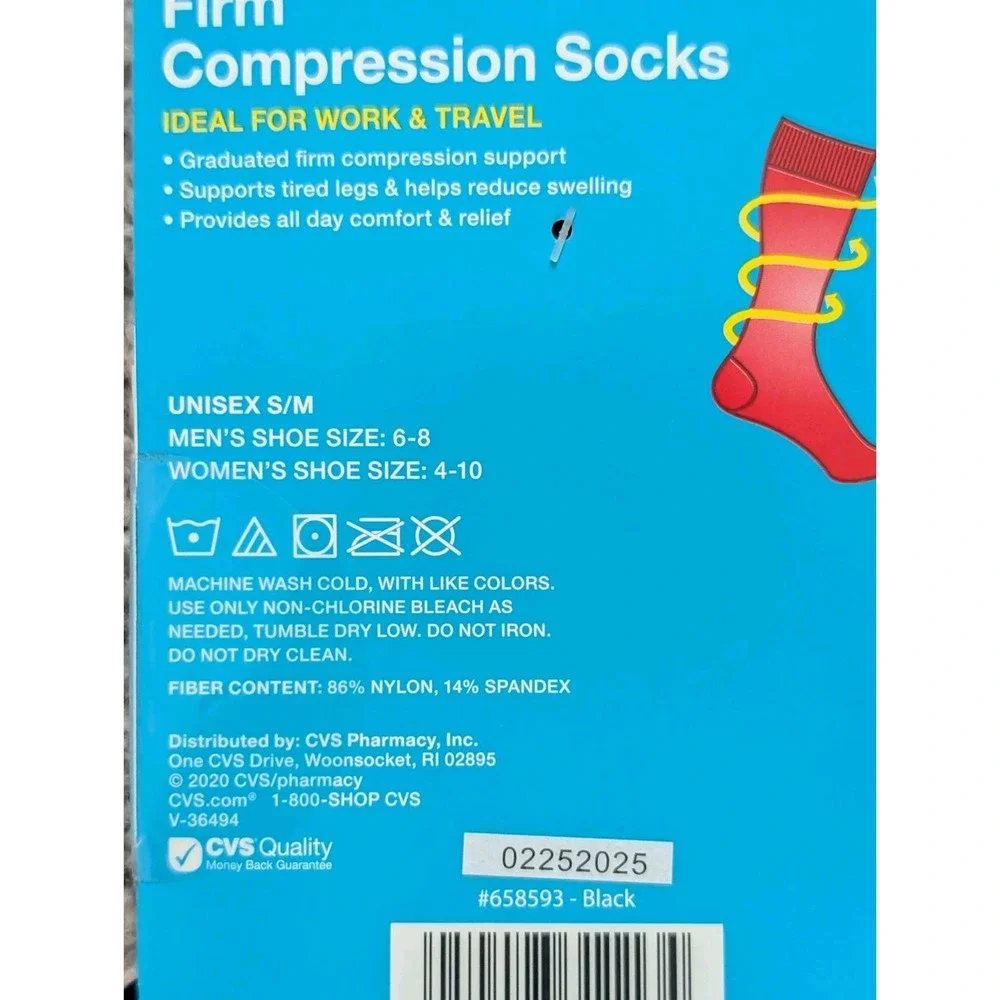 NWT CVS Health Firm Compression Socks Over the Calf Black Unisex Size S/M